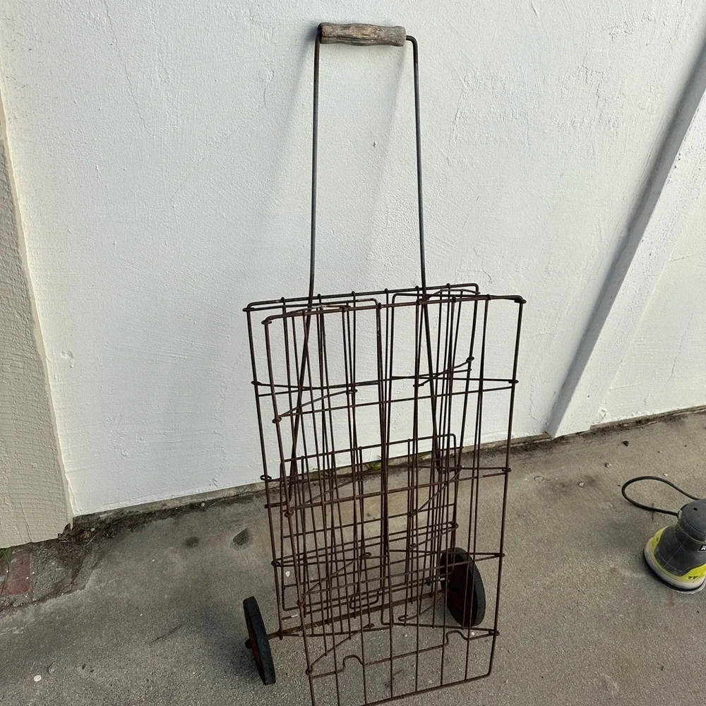 Vintage Wire Shopping Cart with Wheels - Brown